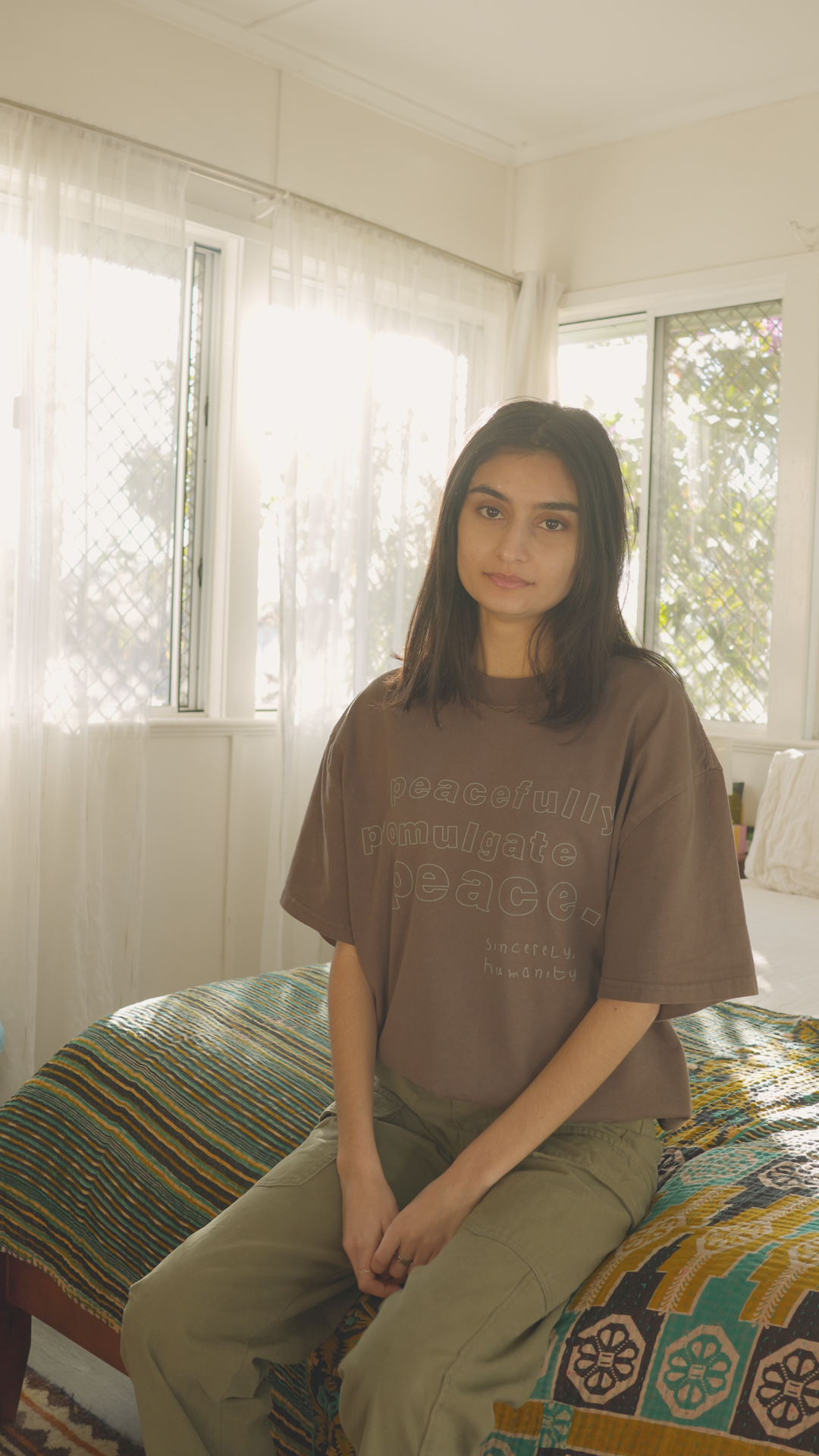 Peacefully Promulgate Peace T Shirt - Brown