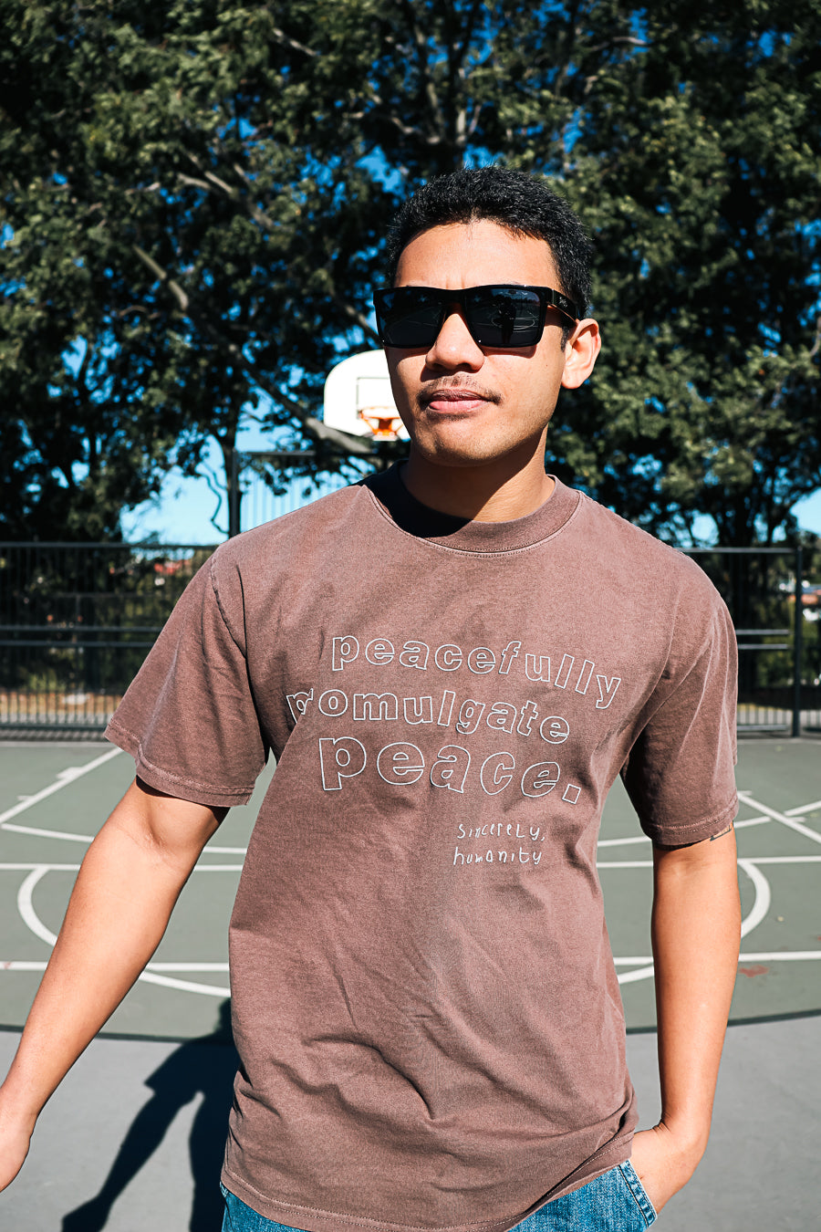 Peacefully Promulgate Peace T Shirt - Brown