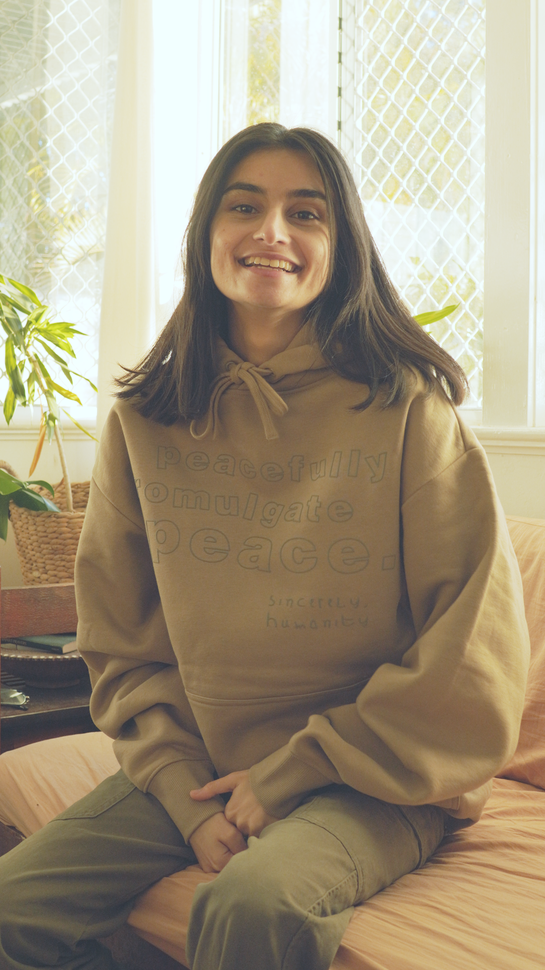 Peacefully Promulgate Peace Hood - light brown