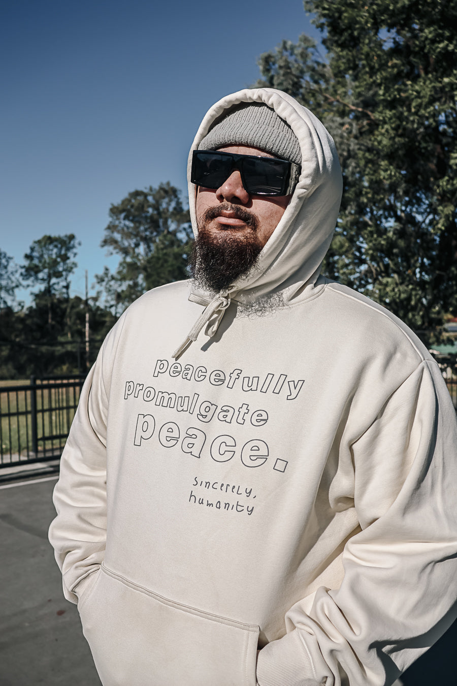 Peacefully Promulgate Peace Hood - Ecru